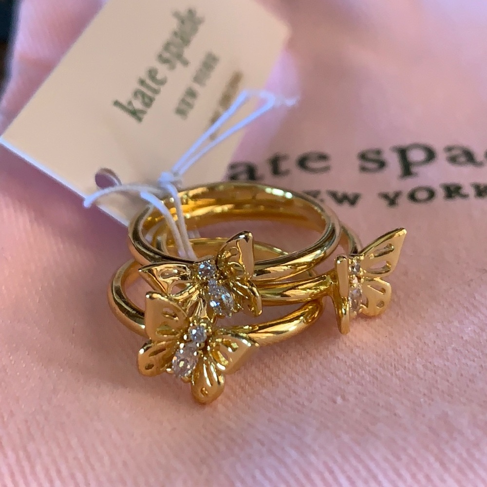 Kate Spade Social Butterfly set of 3 Stackable Rings size 7 NWT
